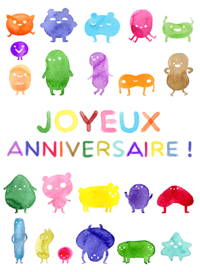 Carte anniversaire Anniversaire des petits monstres colorés